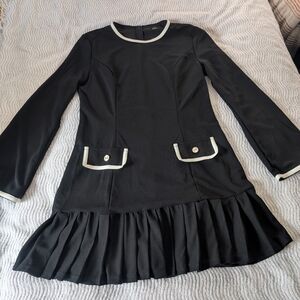 Chic Black Long Sleeve Dress with White Accents